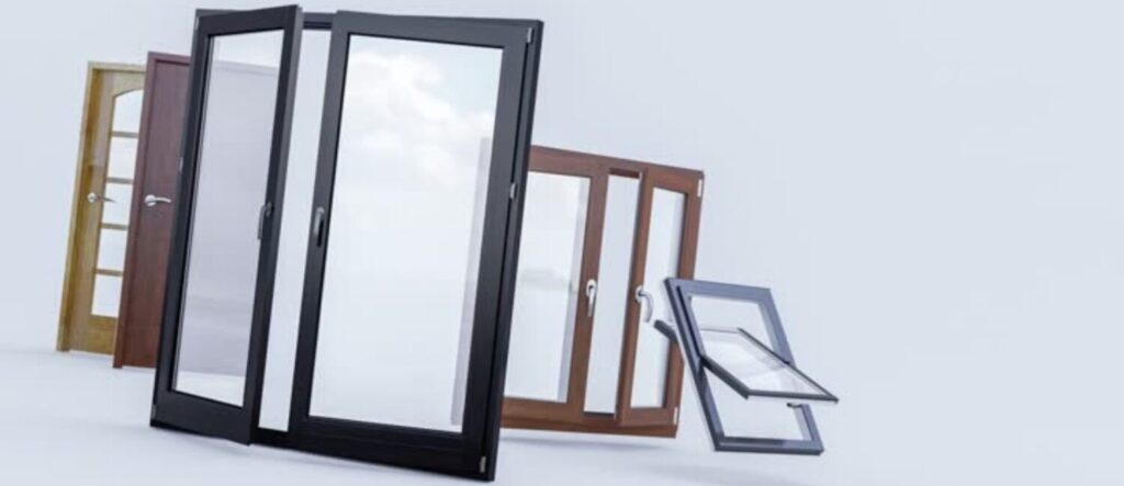 3d animation of a selection of doors and windows with a white background
